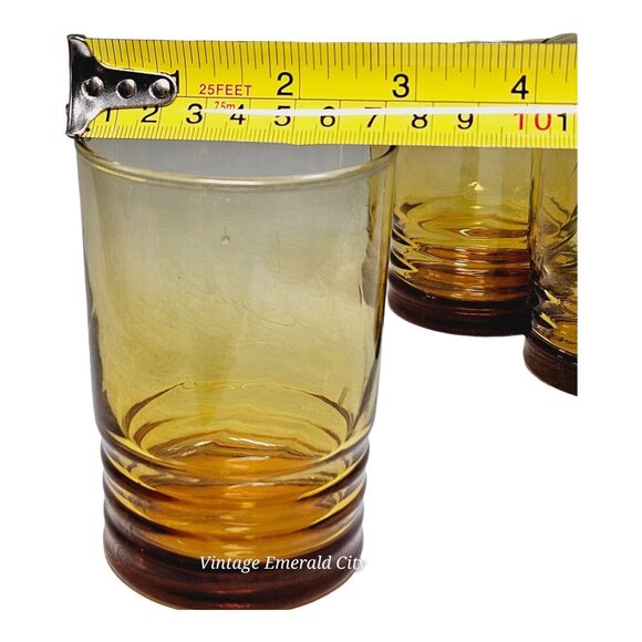 Vtg Amber Juice Glasses Tumbler Set Of 4 Optic Swirl by Libbey Malibu Honeycomb - Picture 10 of 14